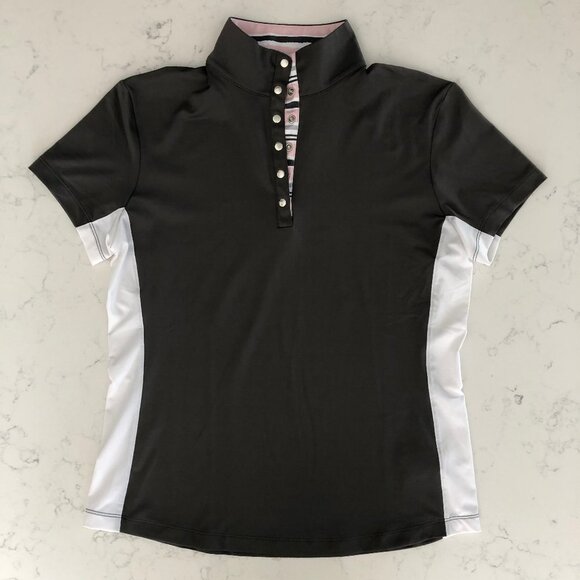Maggie Lane Athletic Short Slv 1/4 Snap Hi Neck Golf Shirt Grey Wht Pink Sz S - Picture 1 of 10